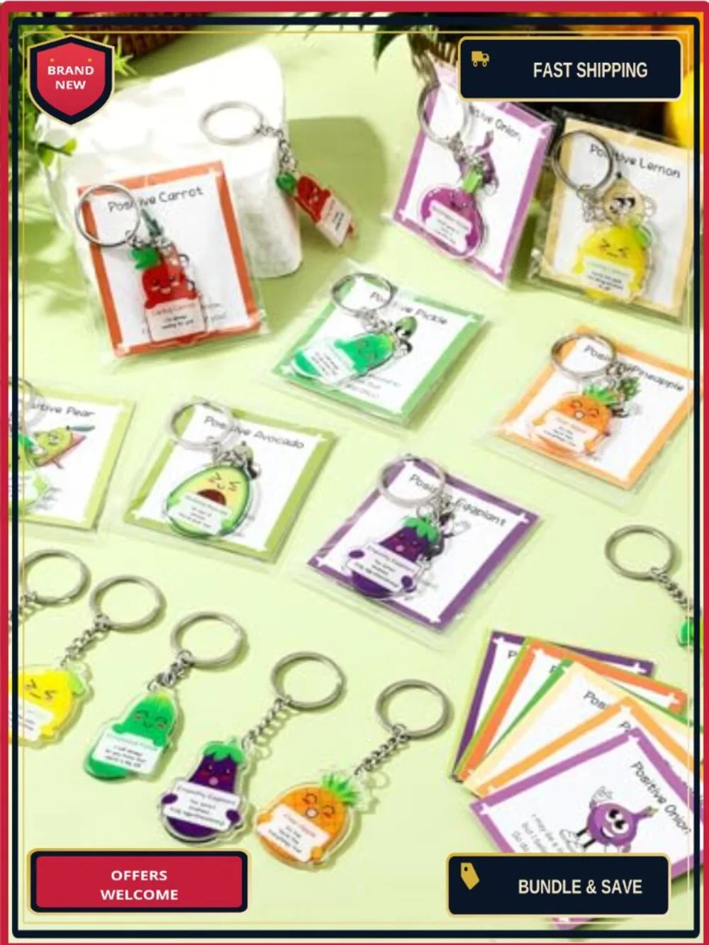 64 Pc Fruit & Veggie Inspirational Keychain Gift Set for Employee Appreciation